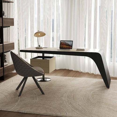 意式轻奢台式电脑桌家用马鞍皮现代简约书房实木书桌高端办公桌子