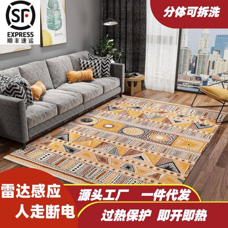 可拆洗电热垫地暖垫电热地毯客厅取暖器加热垫地毯欧式奶油风