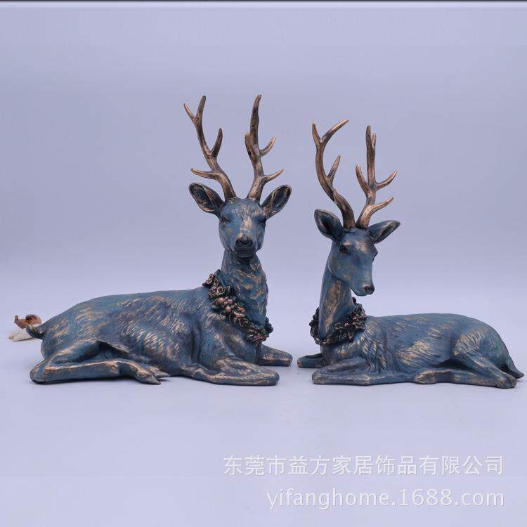 欧式树脂工艺品摆件 欧美风格家饰 情侣鹿摆件 大厅办公卧室摆设