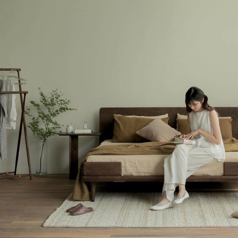 黑胡桃木合围床新中式主卧单双人床简约诧寂风高端大气实木床婚床