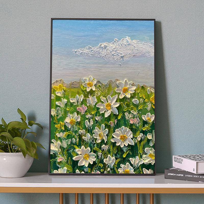 小清新手绘奶油风玄关挂画客厅装饰画花卉植物落地沙发背景肌理画