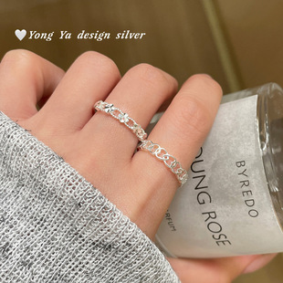 S925纯银S999足银镂空爱心四叶草戒指甜美简约ins风搭配手饰