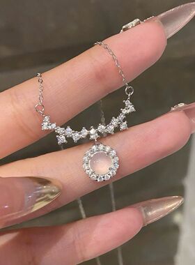 S999纯银冰种天然玉髓项链女轻奢高级时尚设计锁骨链颈链