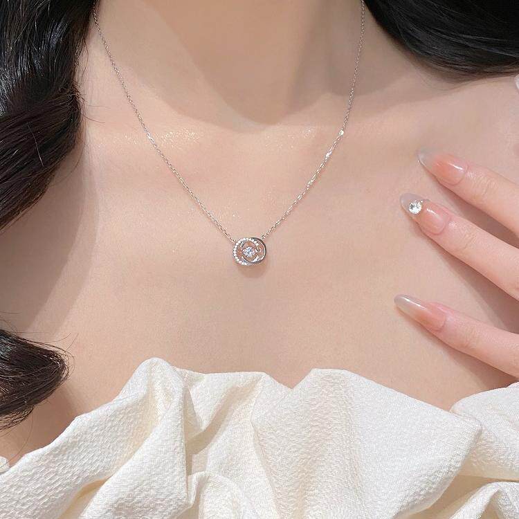 S925纯银双C灵动项链女冷淡风简约轻奢锁骨链小众设计高级感项饰