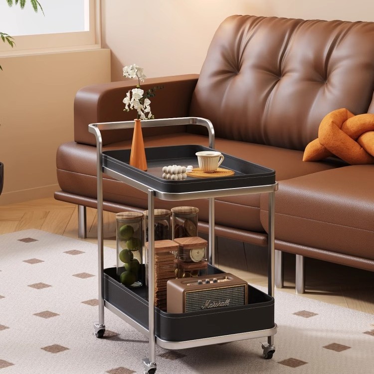 马鞍皮轻奢小推车沙发边几可移动带轮边几置物架床头柜客厅小桌子