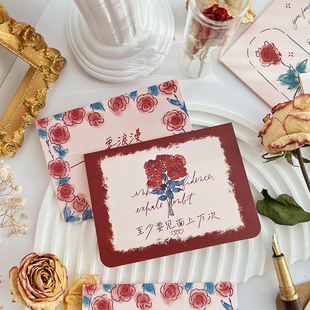 复古简约ins风高级感玫瑰贺卡感恩圣诞节日生日祝福感谢diy小卡片