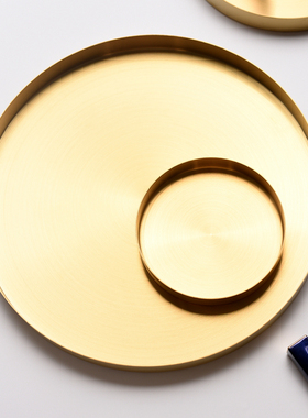 小西家 风ns金色圆形托盘 家居摆件首饰收纳盘置物盘