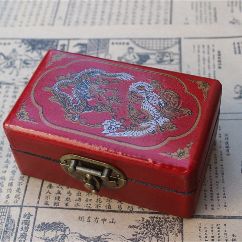 复古首饰盒仿古收纳盒古香古色木盒龙凤图案礼品装盒健身球盒