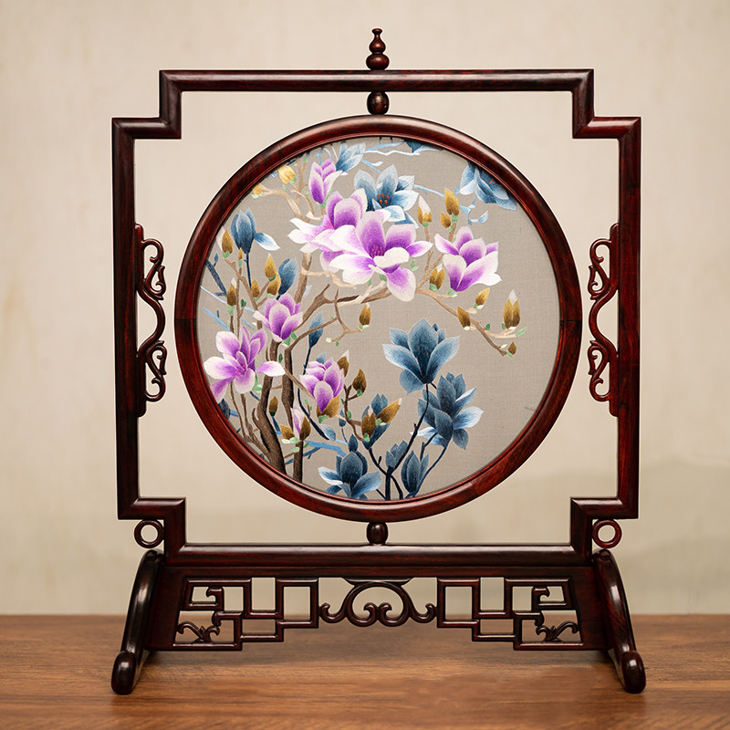 苏州刺绣摆件中式古风装饰台屏手工双面绣台屏送领导长辈同事礼品