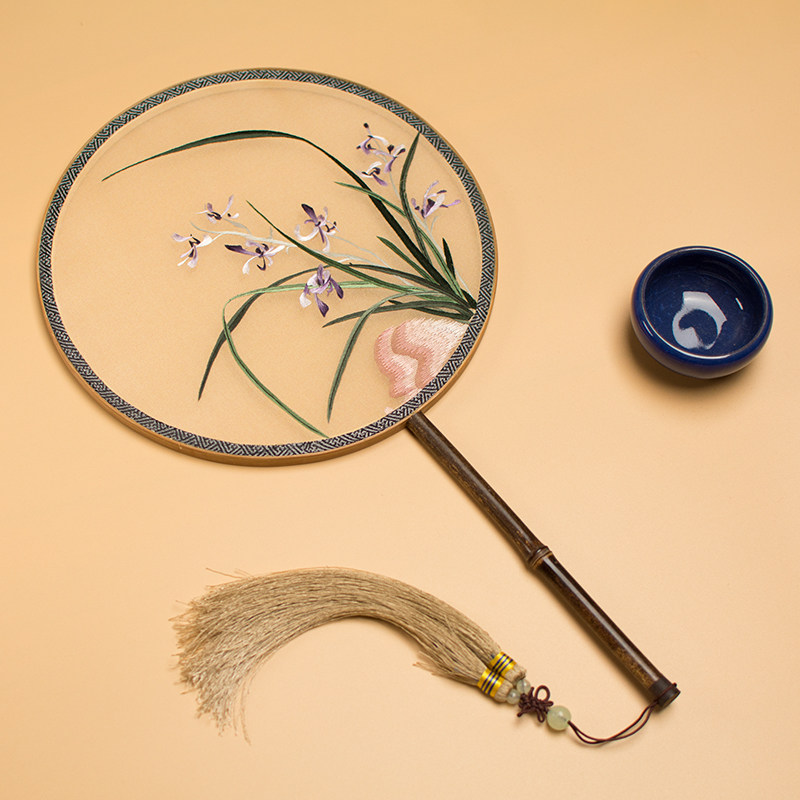 苏州刺绣扇子手工双面绣扇古典中国风汉服舞蹈圆扇真丝秀花扇