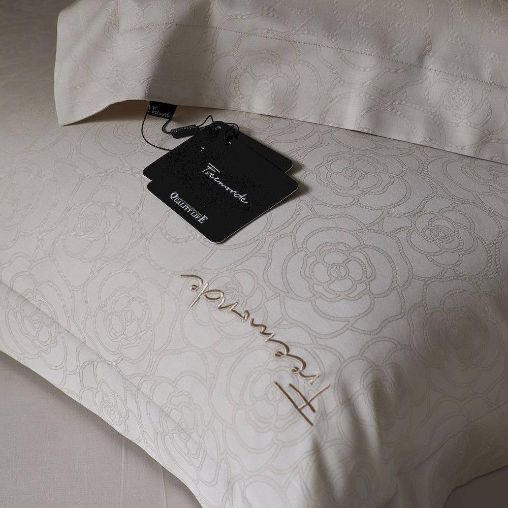 160s兰精天丝纯棉四件套轻奢玫瑰提花镂空飞边被套细腻丝滑床单款