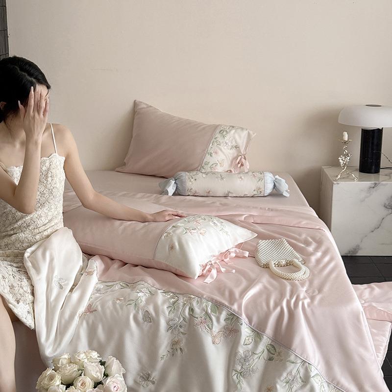 夏季60S兰精天丝刺绣丝滑夏凉被四件套单夏被床单床笠款床上用品4