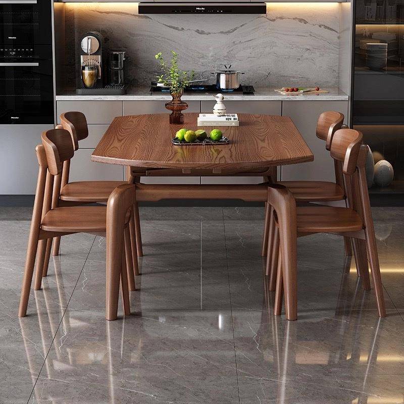 全实木白蜡木餐桌中式古风方圆两用折叠饭桌椅组合小户型伸缩圆桌