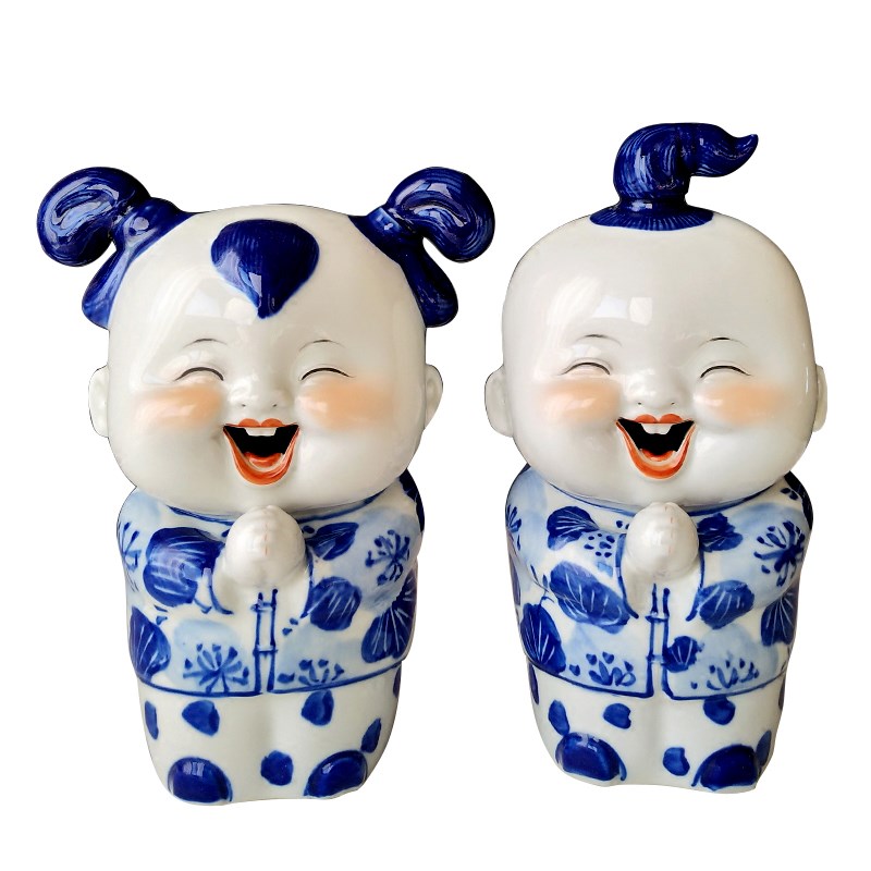 景德镇陶瓷青花瓷器娃娃家居客厅摆设中式摆件工艺品结婚礼物礼品