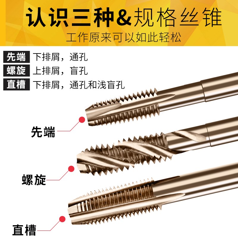 螺旋先端含钴机用丝锥丝攻直槽不锈钢攻丝钻头M2M3M4M5M6M8M10M12