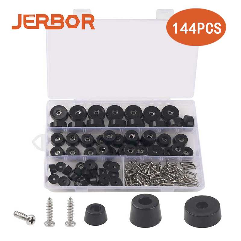 新款144pcs 盒装 黑色PVC塑胶锥形圆脚垫3规格+自攻螺丝