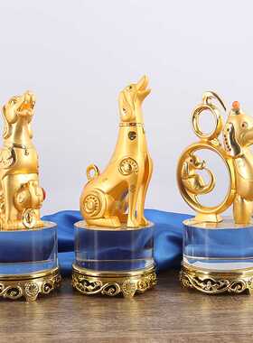 狗年镀金招财狗水晶底座奖杯 团组织晚会镀金团徽奖杯纪念品