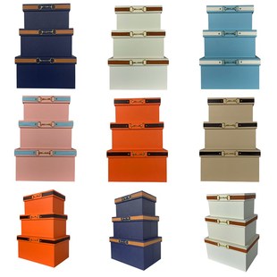 橙色样板房间装饰盒摆件软装收纳箱衣帽间皮质储物盒整理箱展示盒