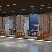 新中式 餐厅卡座间月亮门格饭店茶楼厢拱门屏风隔断墙定制