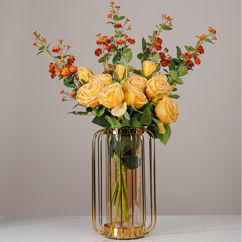 轻奢风玫瑰花大号台面花瓶现家居客厅餐桌假花花艺套装摆件,家居饰品,花瓶,淘宝优惠券,粉丝福利购,淘宝优惠卷