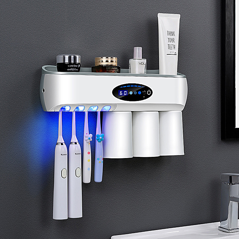 电动牙刷烘干消毒器杀菌磁吸漱口杯套装壁挂轻奢
