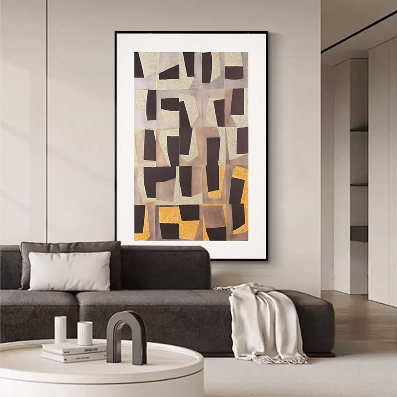 现代客厅装饰画高级感沙发后背景墙挂画晶瓷镶钻抽象色块艺术壁画图片