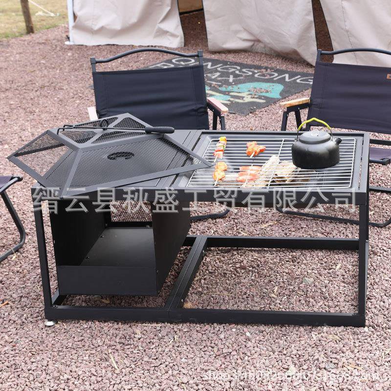 多功能火炉桌加大桌面放木柴网盖火盆围炉煮茶firepit防锈耐用