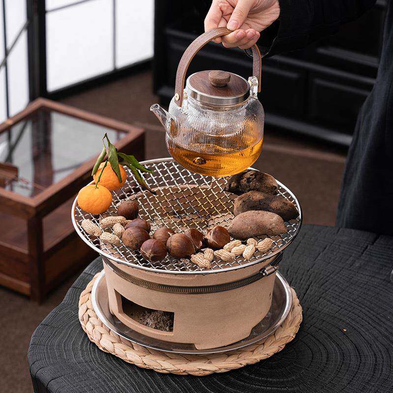 广式潮汕围炉煮茶功夫烤茶壶炭炉烧水壶提梁壶侧把壶陶土竹木碳炉