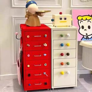 桌边抽屉式收纳柜办公桌下抽屉柜子带锁斗柜铁艺床头柜多层收纳柜