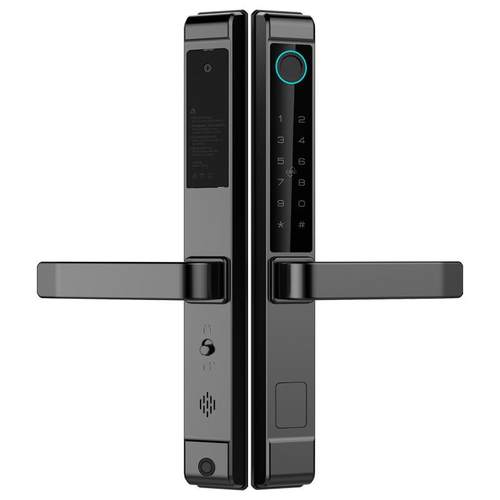 纱窗断桥铝指纹锁窄边框玻璃门铝合金推拉平移双层门矮把手智能锁