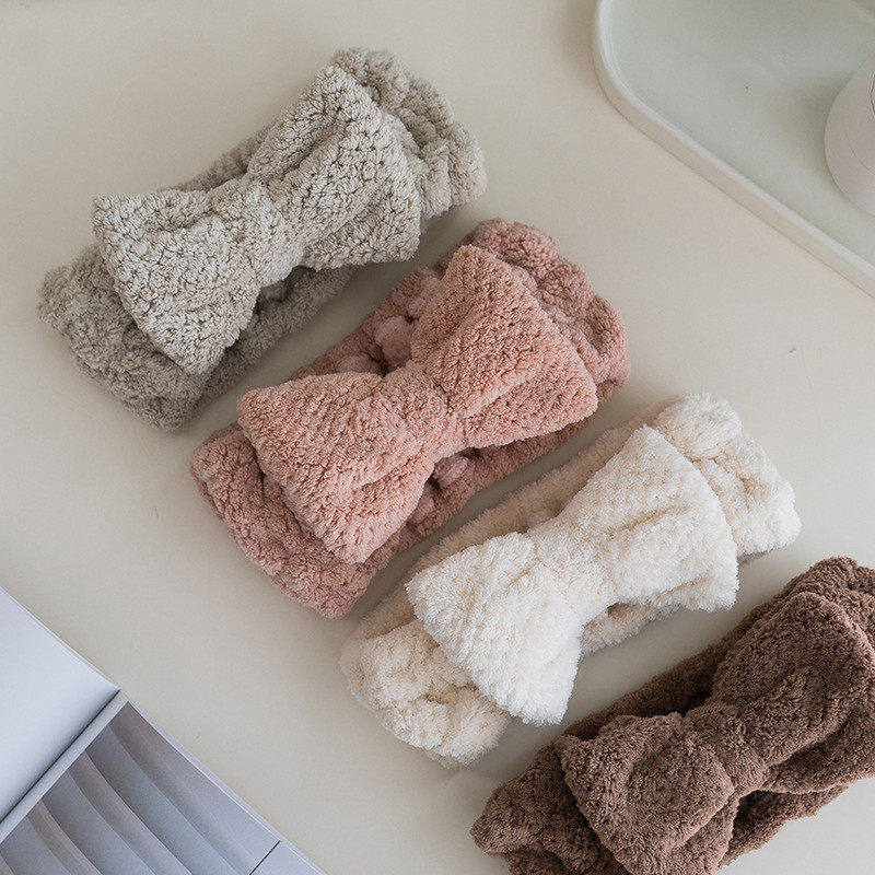 女性韩版珊瑚绒吸水蝴蝶结洗脸束发带美容发箍现货可调节