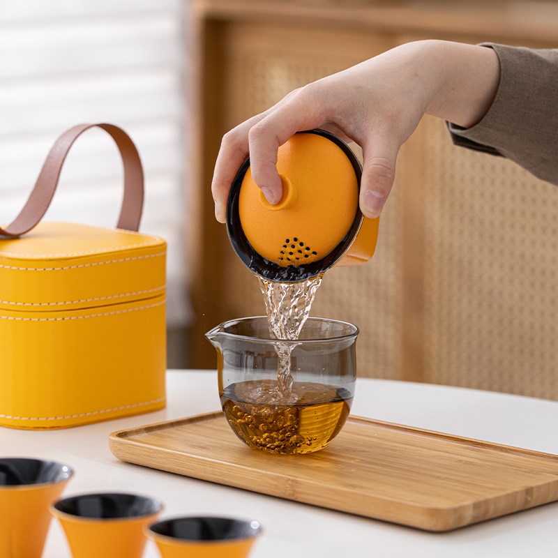 玻璃便携式旅行茶具小套装户外快客杯功夫泡茶盖碗茶杯收纳包定制