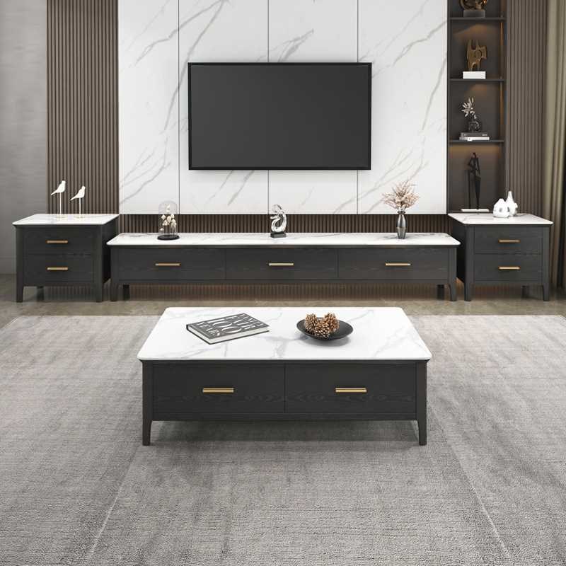 【折扣价】岩板实木茶几电视柜组合 现代简约客厅地柜 大理石纹茶