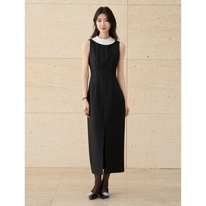 JANSAN见衫 通勤系列优雅知性撞色赫本风无袖修身连衣裙