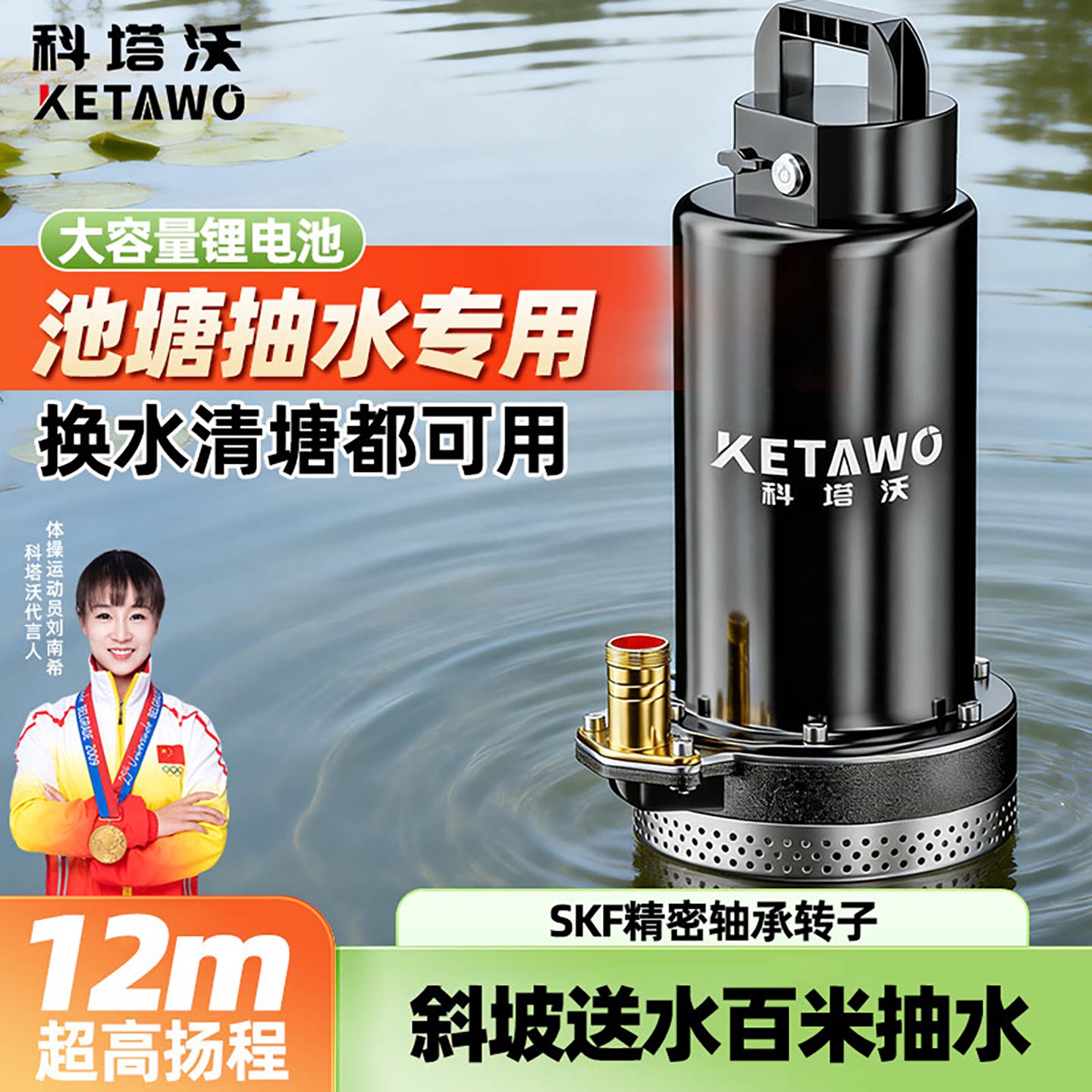 无线遥控抽水泵鱼池大功率大流量户外池塘小型直流锂电潜水泵12V