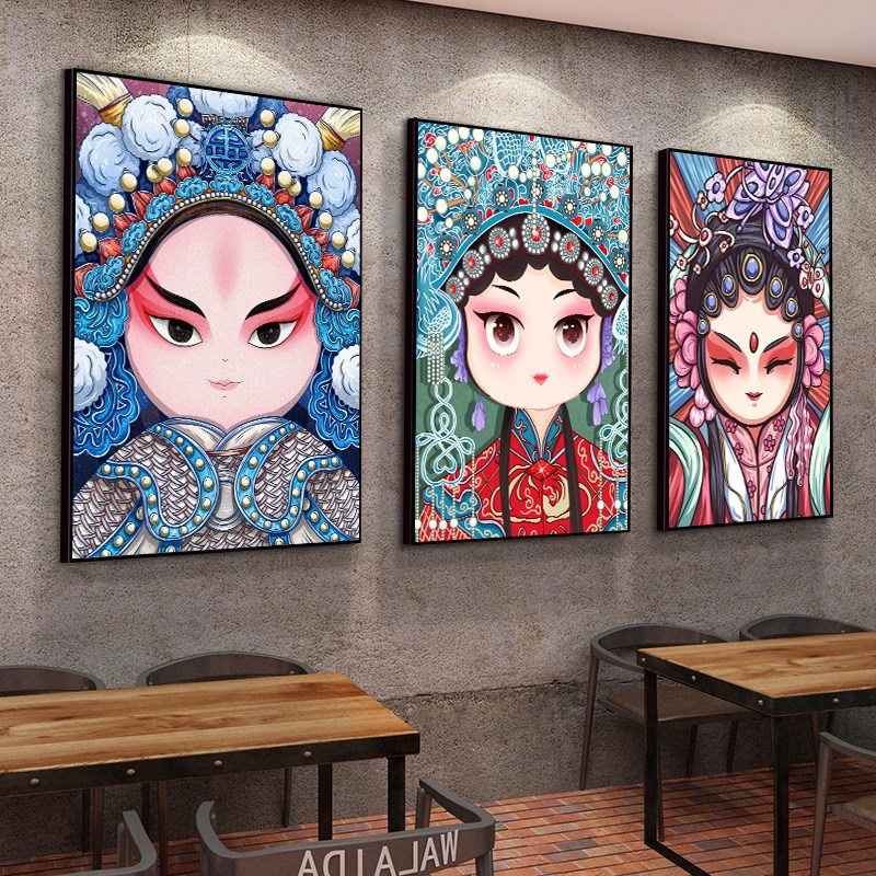 火锅烧烤店墙面装饰画餐厅饭店装修布置国潮人物京剧脸谱背景挂画图片