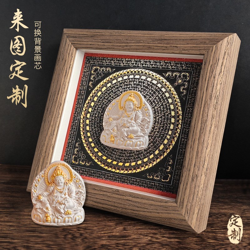 藏式立体手绘描金龙五爷黄财神药师佛木质文创摆件擦擦唐卡摆台