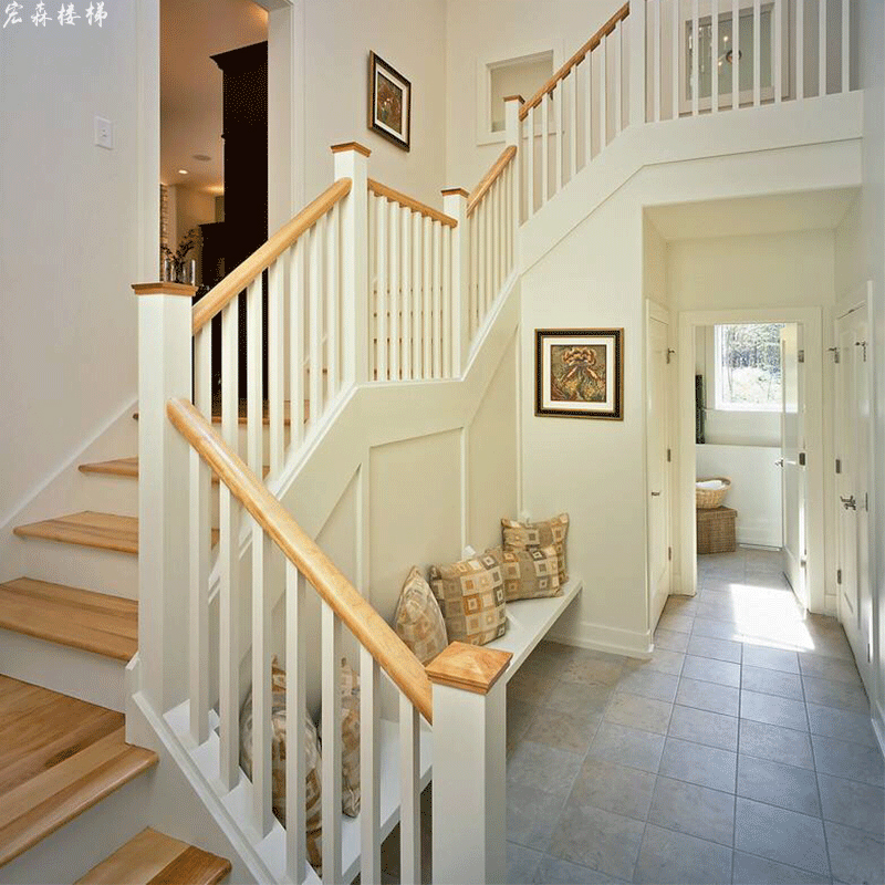 成都实木楼梯直销定制别墅阁楼跃层踏步板木扶手室内窗户栏杆
