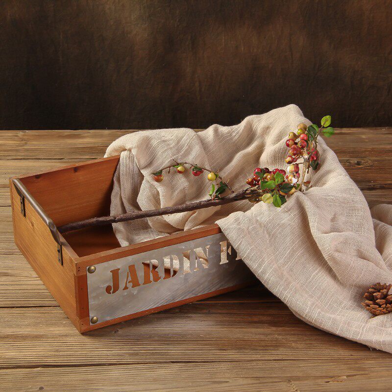 整货工业风铁艺实木收纳子装饰现理木箱盒子盘盒多肉花盘摆设道具