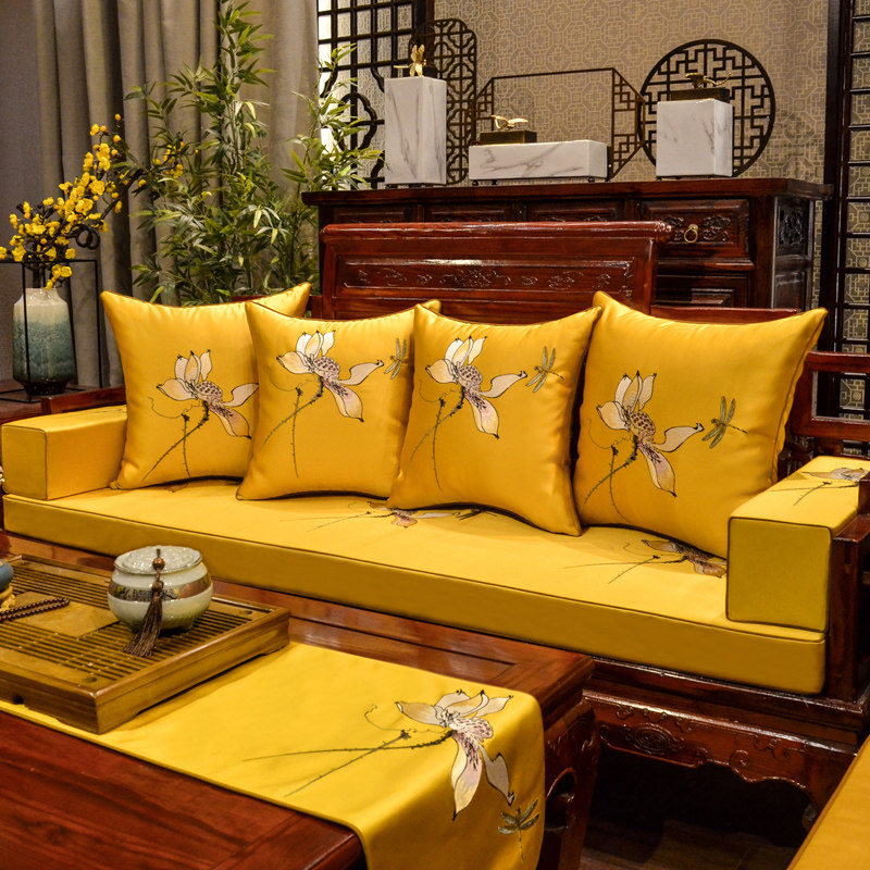 新中式红木绵发坐垫实木家具椅垫古典定汉床垫子套罩加厚海沙罗制