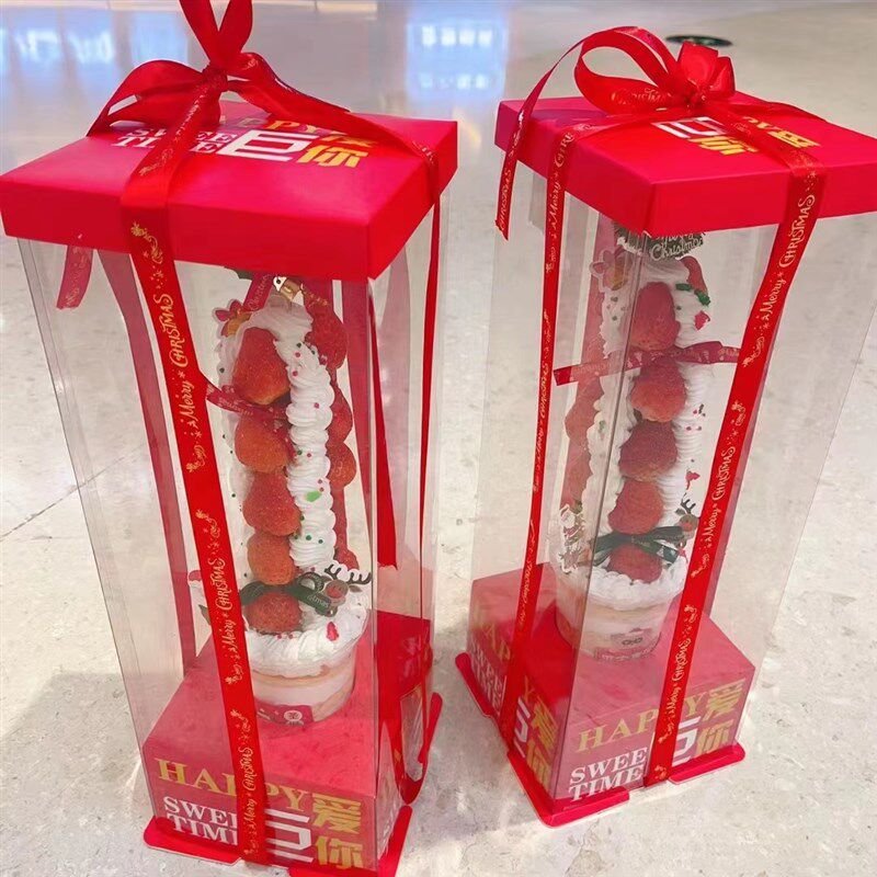 圣诞节巨塔 草莓塔网红寸蛋糕盒子透明加厚草莓奶油蛋糕杯装盒