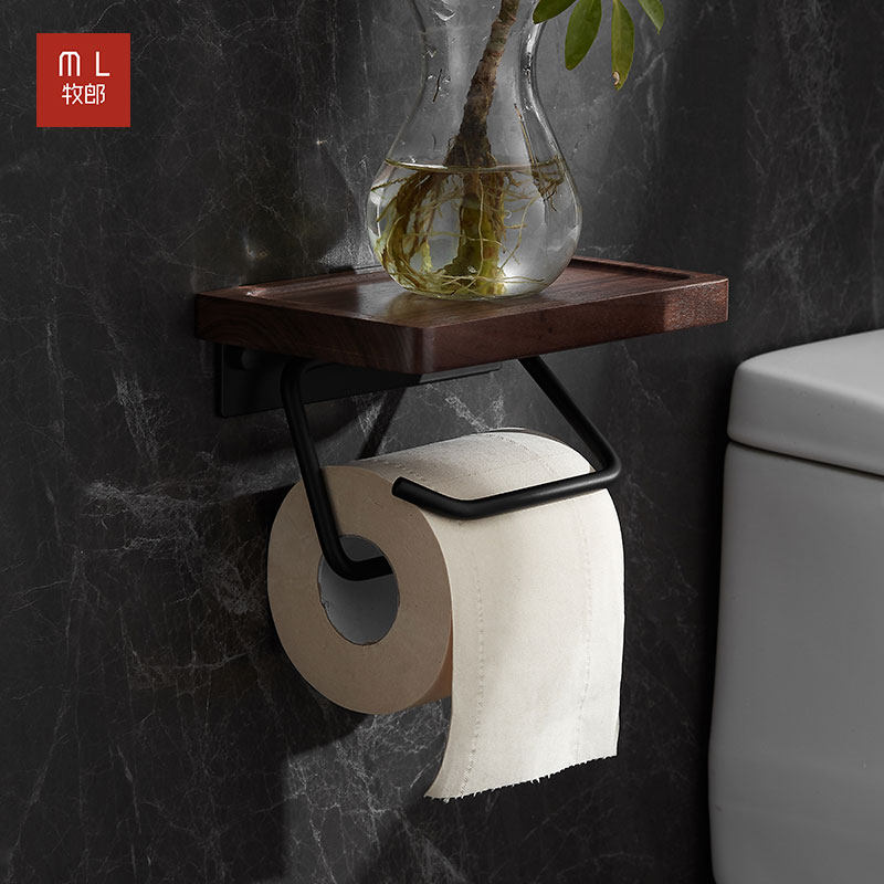 浴室纸巾盒厕所创意轻奢卫生间胡桃实木壁挂式卷纸架
