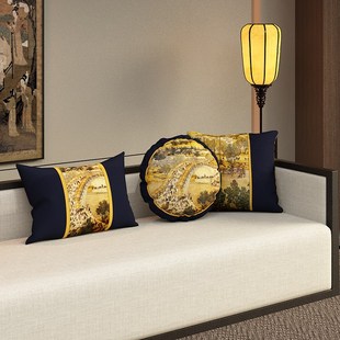 抱枕清明上圆形新中式客厅沙发红木腰枕会所靠背国潮靠垫靠枕