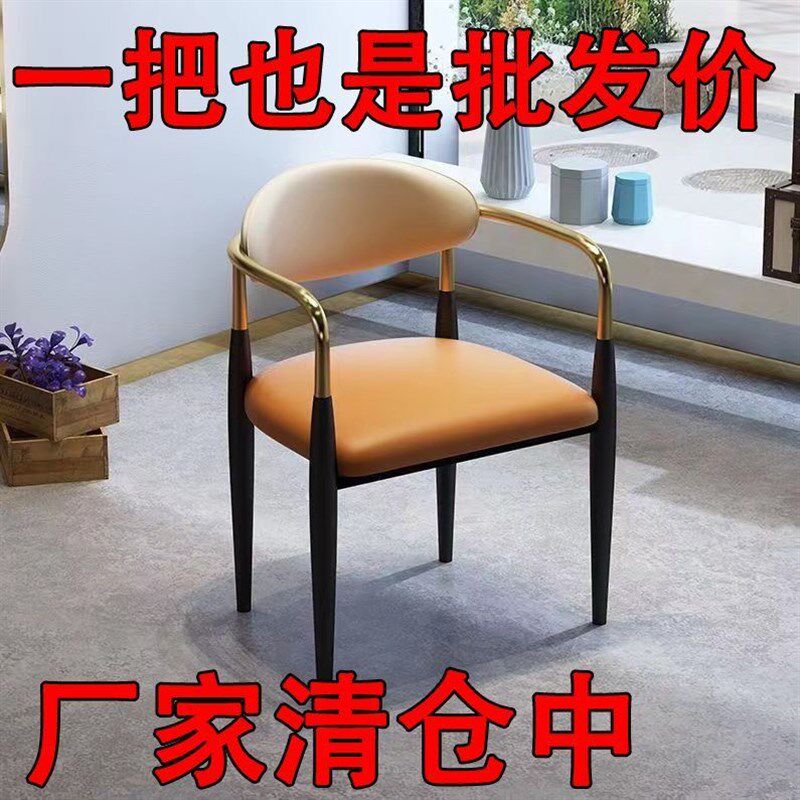 高级网轻椅子家用扶手餐椅餐厅咖啡厅网红桌红奢牛角椅阳台茶椅椅