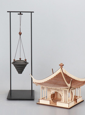 现新中式创意木质凉亭建筑屋檐客厅玄关家居软装饰品摆件