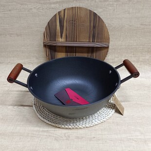 冯氏双耳铸铁炒锅老用生式大号铁锅平底加厚炖汤锅加深家铁炒菜锅