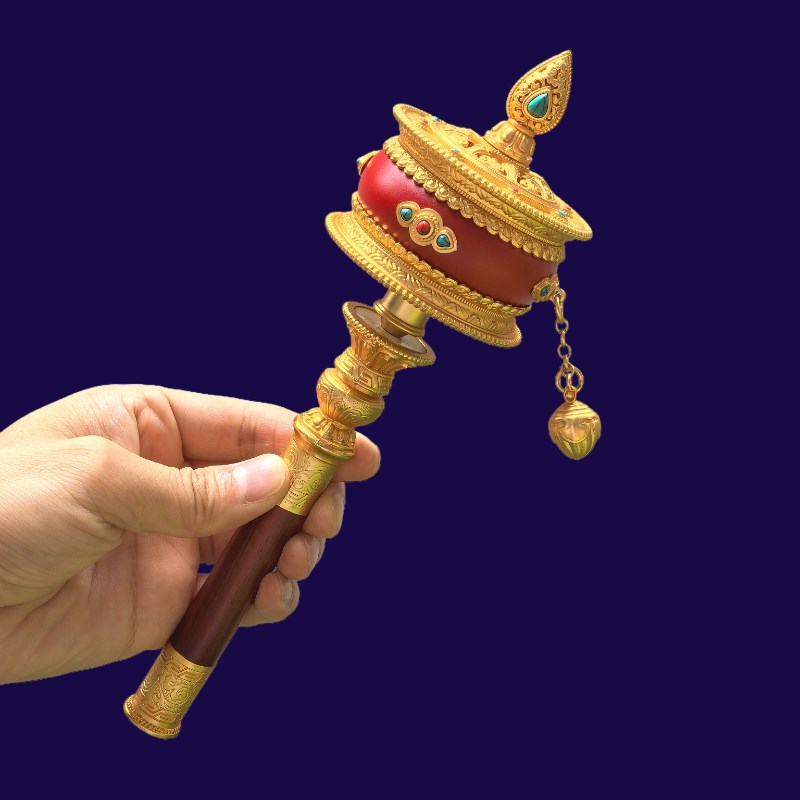 天珠镀金手摇真金电镀紫檀实木红皮转桶底座顺滑手持转轮