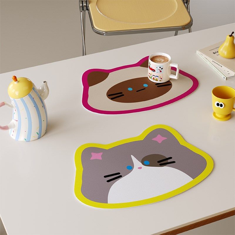 创意猫咪餐垫皮革防水防油免洗杯垫家用餐桌隔热保护垫,居家布艺,餐垫,淘宝优惠券,粉丝福利购,淘宝优惠卷