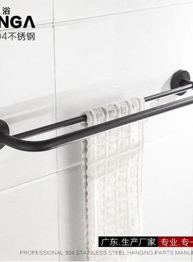 毛巾杆双层杆架304不锈钢黑色烤漆圆形浴室毛巾架直售Q1002H