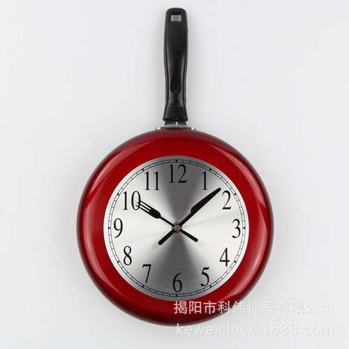 10英寸北欧创意挂钟客厅餐厅静音钟表金属不锈钢平底锅时钟挂表大